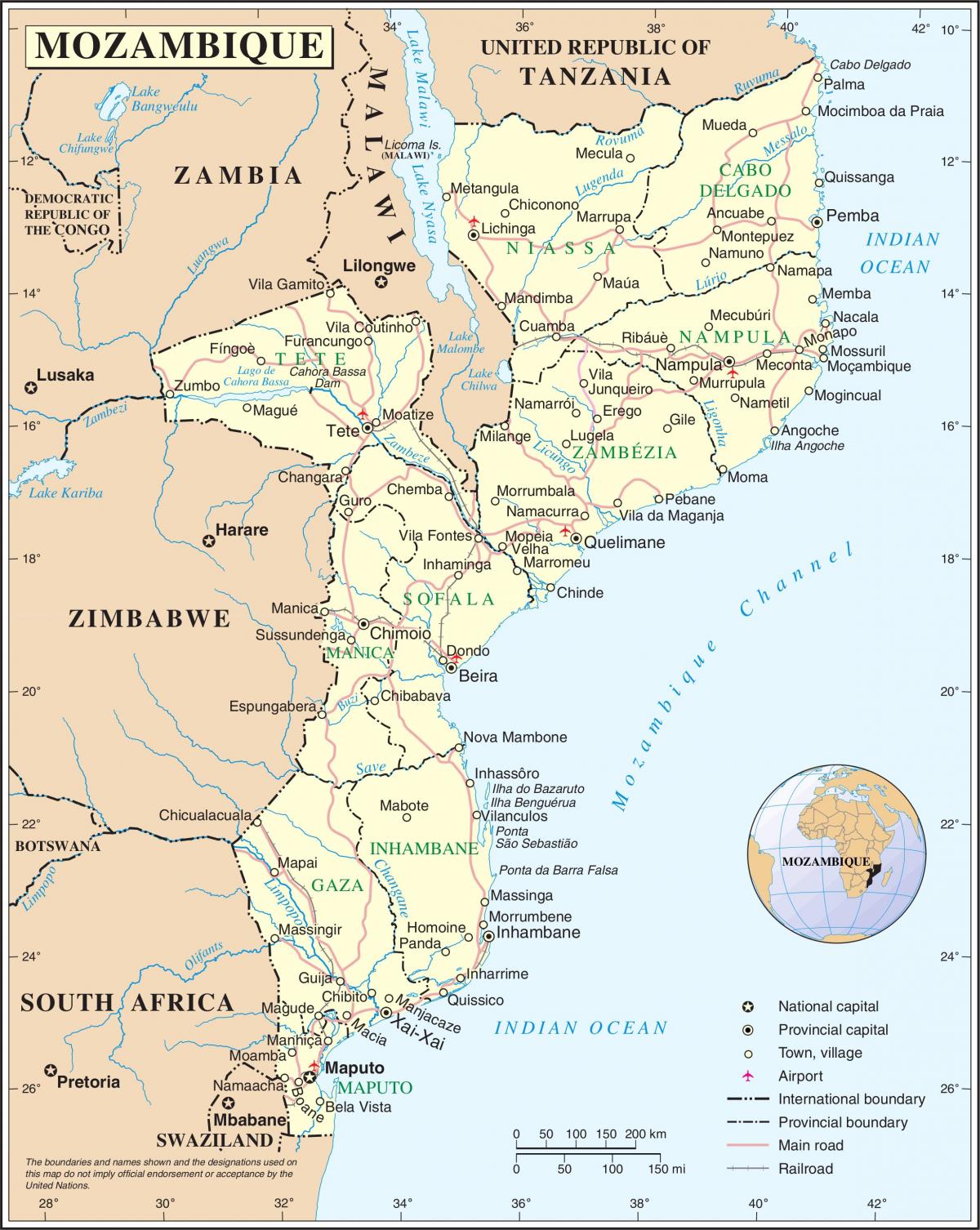 فرودگاه ها در موزامبیک در نقشه