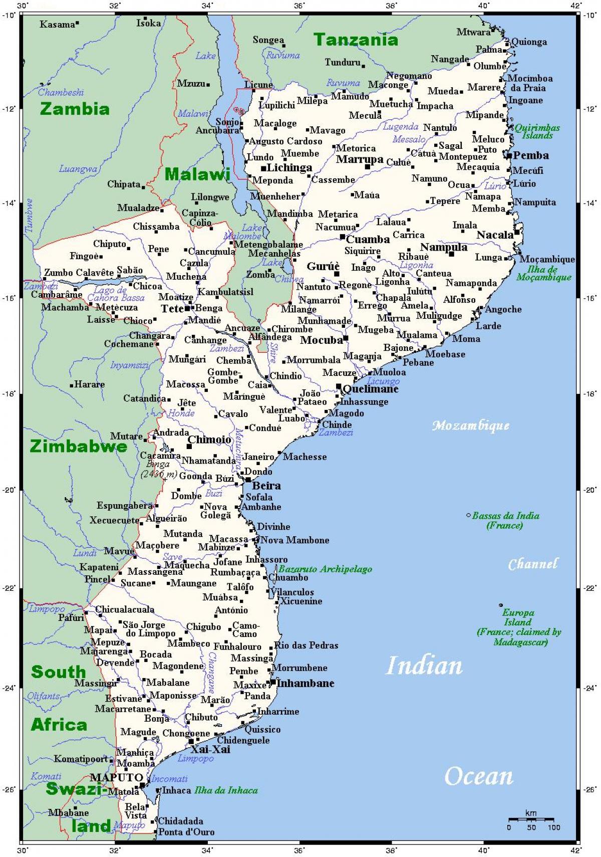 نقشه از شهرستانها موزامبیک